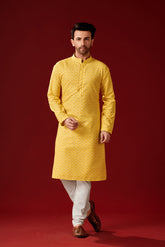 Ensemble pyjama Kurta en coton spécial Haldi jaune pour homme